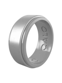 Men's Metallic Polished Step Edge Silicone Ring -Silicone Jewelry & Accessories Mens.PolishedStepEdge.Metallic.Silver.Angle