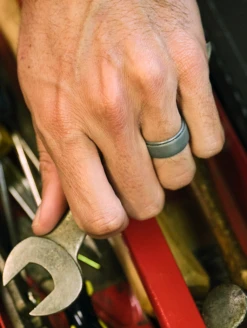 Men's Metallic Polished Step Edge Silicone Ring -Silicone Jewelry & Accessories Mens.PolishedStepEdge.Metallic.Silver.Lifestyle.1