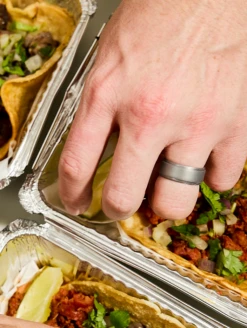 Men's Metallic Polished Step Edge Silicone Ring -Silicone Jewelry & Accessories Mens.PolishedStepEdge.Metallic.Silver.Lifestyle.2