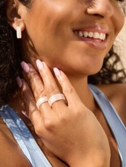 Step Earrings -Silicone Jewelry & Accessories QALO StepEdge Earring Pearl Lifestyle 01