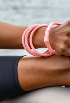 Women's Natural Stone Essential Bangles -Silicone Jewelry & Accessories QLO NaturalStone Bangles.RoseQuartz Hover