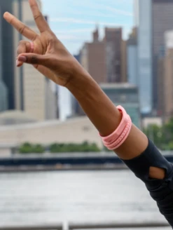 Women's Natural Stone Essential Bangles -Silicone Jewelry & Accessories QLO NaturalStone Bangles.RoseQuartz Lifestyle 02