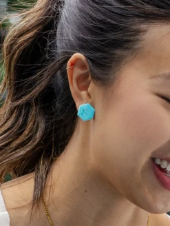 Ion Natural Stone Earrings -Silicone Jewelry & Accessories QLO NaturalStone IonEarrings.Turquoise Lifestyle 01