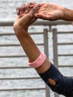 Women's Natural Stone Lake Bracelet -Silicone Jewelry & Accessories QLO NaturalStone LakeBracelet.RoseQuartz Lifestyle 02