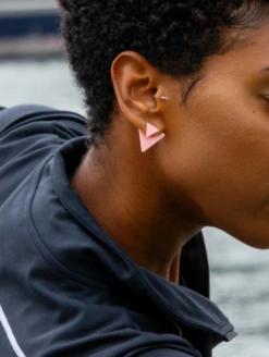 Wave Natural Stone Earrings -Silicone Jewelry & Accessories QLO NaturalStone WaveEarrings.RoseQuartz Lifestyle 01