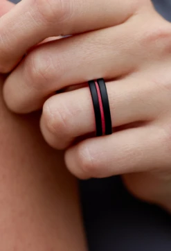 Women's Folds Of Honor Firefighter Strata Ring -Silicone Jewelry & Accessories QLO.FOH .Firefighter.BlackRed.Women Hover