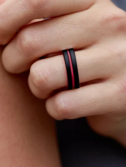 Women's Folds Of Honor Firefighter Strata Ring -Silicone Jewelry & Accessories QLO.FOH .Firefighter.BlackRed.Women Lifestyle 01