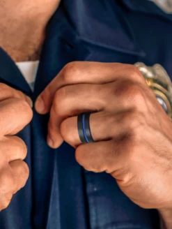 Men's Folds Of Honor Police Strata Ring -Silicone Jewelry & Accessories QLO.FOH .Police.BlackNavy.Men Lifestyle 01