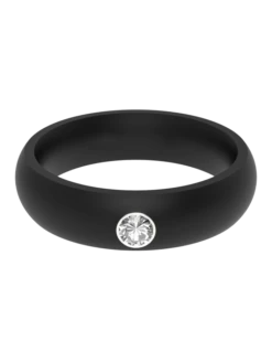 Women's Silver Gemstone Ring -Silicone Jewelry & Accessories QLO.Gemstone.WhiteCZGemstone.Black .Women CMZ