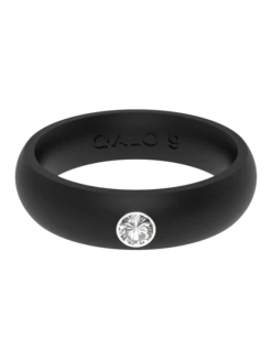 Women's Silver Gemstone Ring -Silicone Jewelry & Accessories QLO.Gemstone.WhiteCZGemstone.Black .Women Front