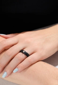 Women's Silver Gemstone Ring -Silicone Jewelry & Accessories QLO.Gemstone.WhiteCZGemstone.Black .Women Hover