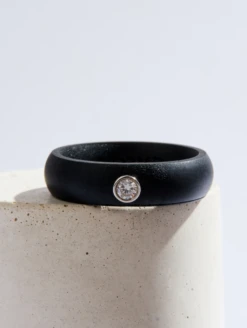 Women's Silver Gemstone Ring -Silicone Jewelry & Accessories QLO.Gemstone.WhiteCZGemstone.Black .Women Lifestyle 02