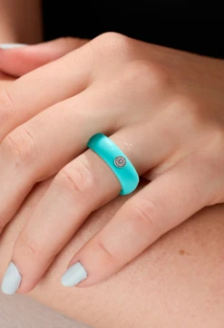 Women's Silver Gemstone Ring -Silicone Jewelry & Accessories QLO.Gemstone.WhiteCZGemstone.RobbinEggBlue.Women Hover