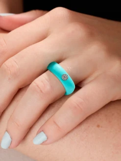 Women's Silver Gemstone Ring -Silicone Jewelry & Accessories QLO.Gemstone.WhiteCZGemstone.RobbinEggBlue.Women Lifestyle 01