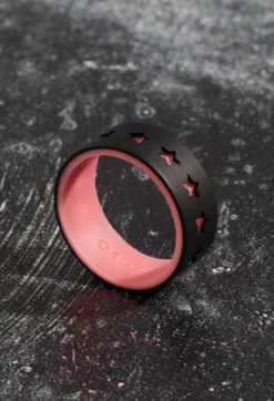 Men's Glow Stars Strata Ring -Silicone Jewelry & Accessories QLO.GlowStars.BlackRed.Men Lifestyle.Hover