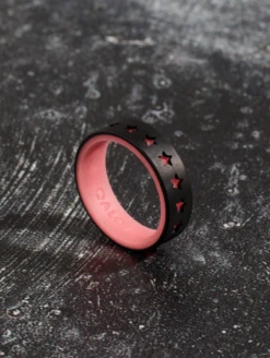 Women's Glow Stars Strata Ring -Silicone Jewelry & Accessories QLO.GlowStars.BlackRed.Women Lifestyle 01