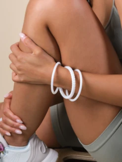 Women's Holographic Essential Bangles -Silicone Jewelry & Accessories QLO.Holographic.EssentialBangles.White Lifestyle 02