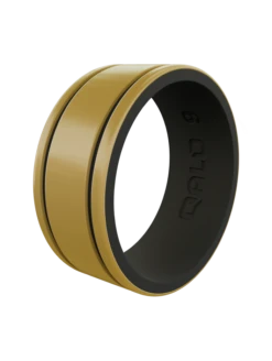 Men's Metallic Score Strata Silicone Ring -Silicone Jewelry & Accessories QLO.Men sStrata.MetallicScore.GoldBlack.Angle