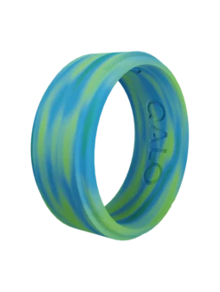 Men's Aurora Polished Step Edge Silicone Ring -Silicone Jewelry & Accessories QLO.MensModern NorthernLights.Blue .Angle