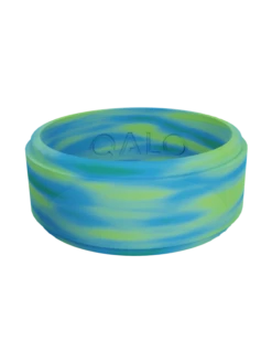 Men's Aurora Polished Step Edge Silicone Ring -Silicone Jewelry & Accessories QLO.MensModern NorthernLights.Blue .Front