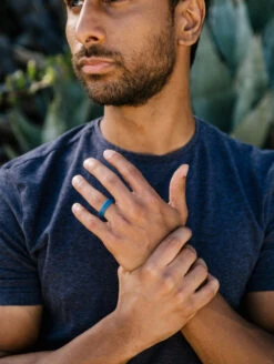 QALO Conscious Men's Modern Ring -Silicone Jewelry & Accessories QLO.Pela .Mens .Modern.StormyBlue.Lifestyle1