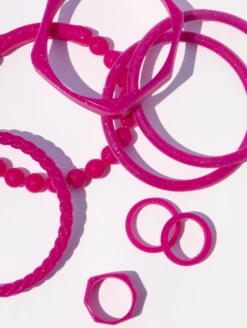 Women's Solar Spell Essential Bangles -Silicone Jewelry & Accessories QLO.Solar .Spell .Functional.Jewelry.Essential.Bangles.Pink .eCom .PDP .3