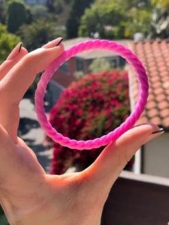 Women's Solar Spell Essential Bangles -Silicone Jewelry & Accessories QLO.Solar .Spell .Functional.Jewelry.Essential.Bangles.Pink .eCom .PDP .4