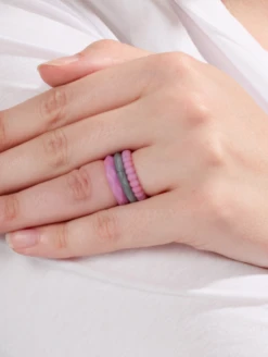 Women's Natural Stone Moonlight Triple Stack -Silicone Jewelry & Accessories QLO.Stackables.NaturalStone.Moonlight.Women Lifestyle 02