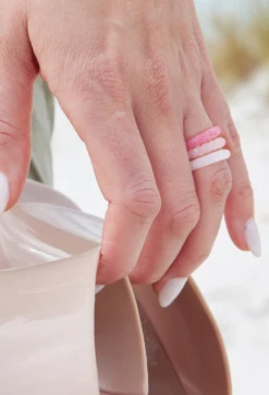 Women's Pink Prism Triple Stack -Silicone Jewelry & Accessories QLO.Translucent.Functional.Jewelry.3.24.Pink .Prism .Stackable.Ring .Set .Women Hover