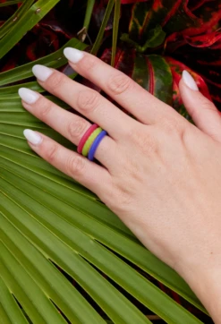 Women's Stained Glass Triple Stack -Silicone Jewelry & Accessories QLO.Translucent.Functional.Jewelry.3.24.Stained.Glass .Stackable.Ring .Set .Women Hover