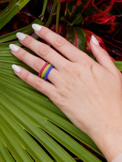 Women's Stained Glass Triple Stack -Silicone Jewelry & Accessories QLO.Translucent.Functional.Jewelry.3.24.Stained.Glass .Stackable.Ring .Set .Women Lifestyle 01