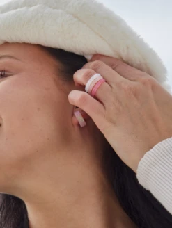 Women's Translucent Step Earrings -Silicone Jewelry & Accessories QLO.Translucent.Functional.Jewelry.3.24.Step .Earring.Pink .Prisim.Women Lifestyle 02