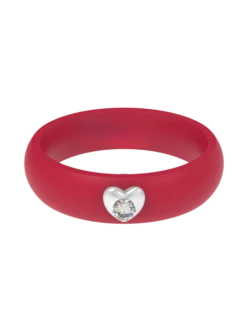Women's Silver Heart Gemstone Ring -Silicone Jewelry & Accessories QLO.VDay .2024.Heart .Gemstone.Ring .Red .Women CMZ