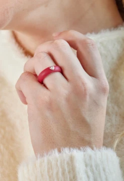 Women's Silver Heart Gemstone Ring -Silicone Jewelry & Accessories QLO.VDay .2024.Heart .Gemstone.Ring .Red .Women Hover