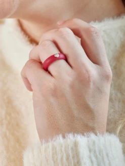 Women's Silver Heart Gemstone Ring -Silicone Jewelry & Accessories QLO.VDay .2024.Heart .Gemstone.Ring .Red .Women Lifestyle 01