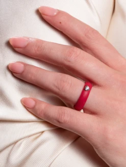 Women's Silver Heart Gemstone Ring -Silicone Jewelry & Accessories QLO.VDay .2024.Heart .Gemstone.Ring .Red .Women Lifestyle 02