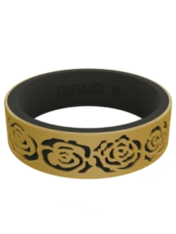 Women's Clearance Gold/Black Strata Blossom Silicone Ring -Silicone Jewelry & Accessories Strata.Narrow.Blossom.GoldBlack.Front 48b6dace a051 43bd 9e50 f620cd5506c2