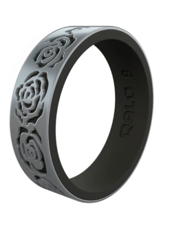 Women's Clearance Gold/Black Strata Blossom Silicone Ring -Silicone Jewelry & Accessories Strata.Narrow.Blossom.SilverBlack.Angle 54c1de15 b32d 4eb5 aaf9 010845d6b784