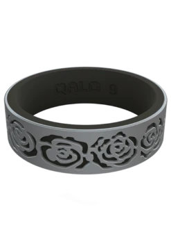 Women's Clearance Gold/Black Strata Blossom Silicone Ring -Silicone Jewelry & Accessories Strata.Narrow.Blossom.SilverBlack.Front f1520862 030c 4ea4 827c ee9bb0463e30