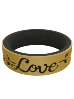 Women's Metallic Strata Filigree Love Silicone Ring -Silicone Jewelry & Accessories Strata.Narrow.FilgreeLove.GoldBlack.Front