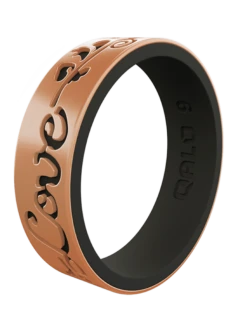 Women's Metallic Strata Filigree Love Silicone Ring -Silicone Jewelry & Accessories Strata.Narrow.FilgreeLove.RoseGoldBlack.Angle
