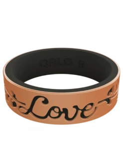 Women's Metallic Strata Filigree Love Silicone Ring -Silicone Jewelry & Accessories Strata.Narrow.FilgreeLove.RoseGoldBlack.Front