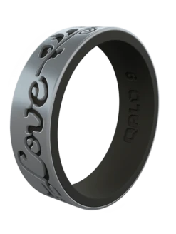 Women's Metallic Strata Filigree Love Silicone Ring -Silicone Jewelry & Accessories Strata.Narrow.FilgreeLove.SilverBlack.Angle