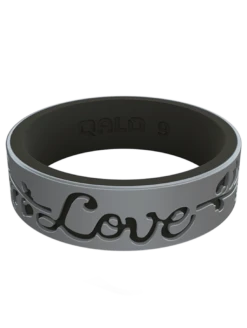 Women's Metallic Strata Filigree Love Silicone Ring -Silicone Jewelry & Accessories Strata.Narrow.FilgreeLove.SilverBlack.Front