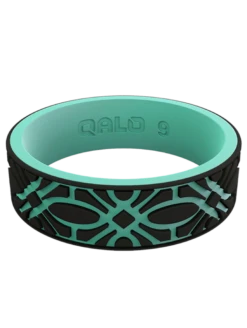 Women's Strata Flora Silicone Ring -Silicone Jewelry & Accessories Strata.Narrow.Flora .BlackAqua.Front