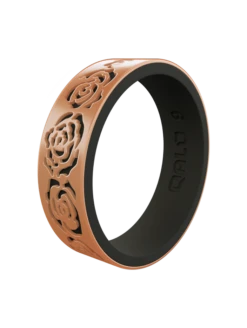 Women's Clearance Gold/Black Strata Blossom Silicone Ring -Silicone Jewelry & Accessories Womens Strata RoseGoldBlack Angle Rose Trans