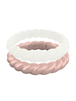 Women's Rose Gold & White Double Stack -Silicone Jewelry & Accessories Womens.DoubleStack.Metallic.RoseGoldPearl.Front