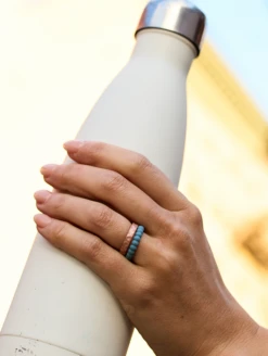 Women's Rose Gold & Berry Double Stack -Silicone Jewelry & Accessories Womens.DoubleStack.Metallic.RosegoldBluemoonstone.Lifestyle.2