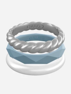 Women's Pearl, Blue Moonstone, & Silver Triple Stack -Silicone Jewelry & Accessories Womens.TripleStack.Metallic.PearlBlueSilver.Front