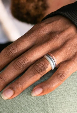 Women's Pearl, Blue Moonstone, & Silver Triple Stack -Silicone Jewelry & Accessories Womens.TripleStack.Metallic.PearlBlueSilver.Hover